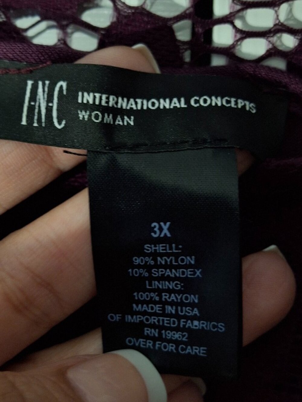 INC International Concepts Woman 3X Burgundy Floral Lace Long Sleeve Blouse - Picture 4 of 7